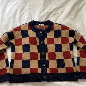 Madewell Navy Tan Red Checkered Cardigan XS